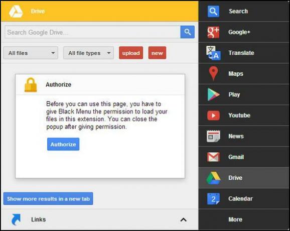 Čierne menu: Prístup ku všetkým službám Google v rámci jedinej ponuky [Chrome] Gdrive autorizuje