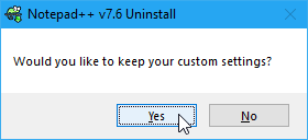 Pri odinštalovaní programu Poznámkový blok ponechajte dialógové okno s vlastnými nastaveniami