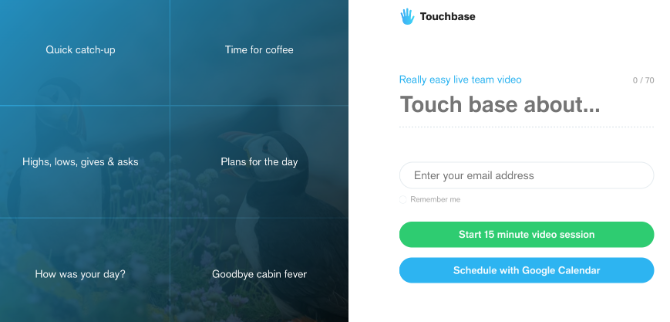 Touchbase núti členov tímu viesť videohovory na tému a ukladá 15-minútový limit