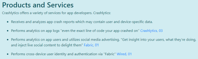 Medzi produkty a služby služby Crashlytics patrí sledovanie reklám