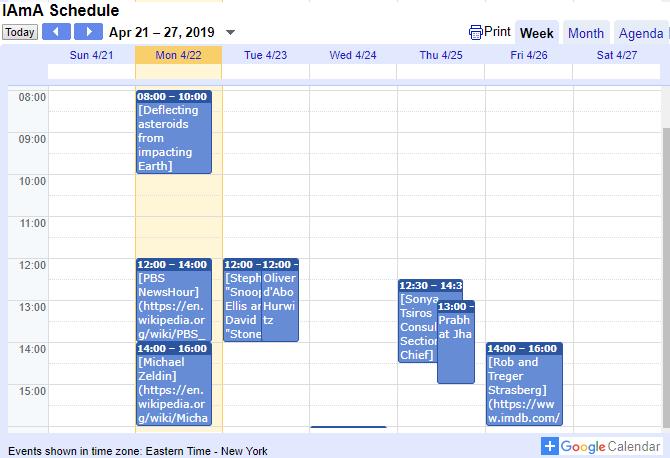 Reddit AMA Calendar