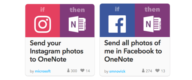 Príklad sociálnej integrácie OneNote with IFTTT