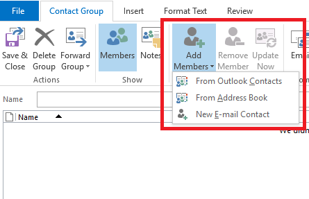 Ako posielať e-maily mnohým príjemcom v programe Outlook s distribučným zoznamom Outlook 2016 pridať členov