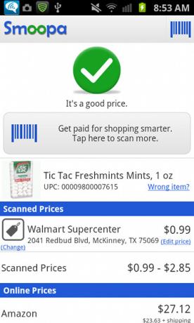 Dostaňte zaplatené, aby ste mohli nakupovať inteligentnejšie s kontrolou ceny Smoopa [Android 1.6+ a iOS]