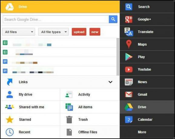 Čierne menu: Prístup ku všetkým službám Google v rámci jedinej ponuky [Chrome] Gdrive s rozbaliteľnou ponukou