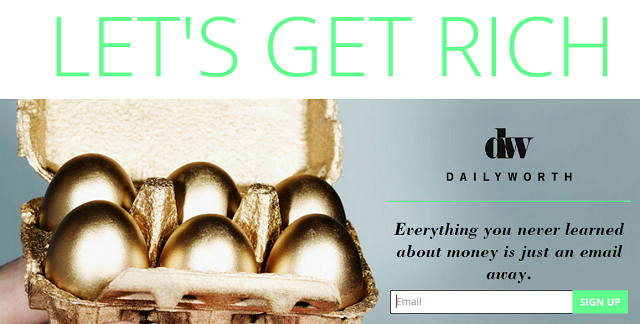 Snímka obrazovky registrácie do DailyWorth Newsletter