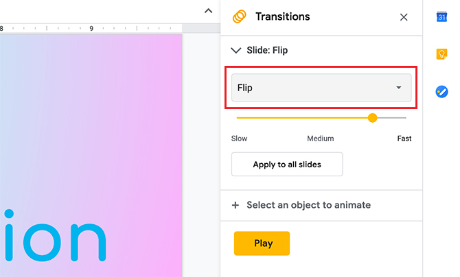 Vytvárajte prechody v službe Google Slide Slide Flip Transition