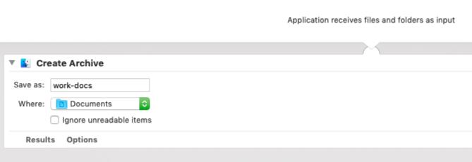 Aplikácia Automator na vytvorenie archívu z vybraných súborov v systéme Mac