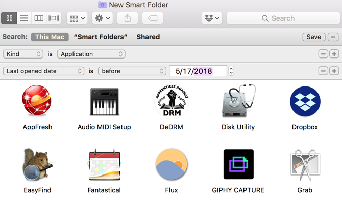 Neotvorené aplikácie Mac Smart Folder