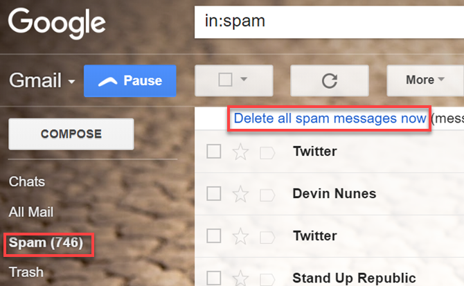 Odstrániť spam Gmail