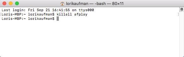 Spustite príkaz killall pre afplay na počítačoch Mac