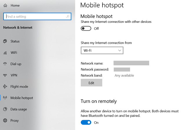 Windows 10 mobilné hotspot nastavenie menu