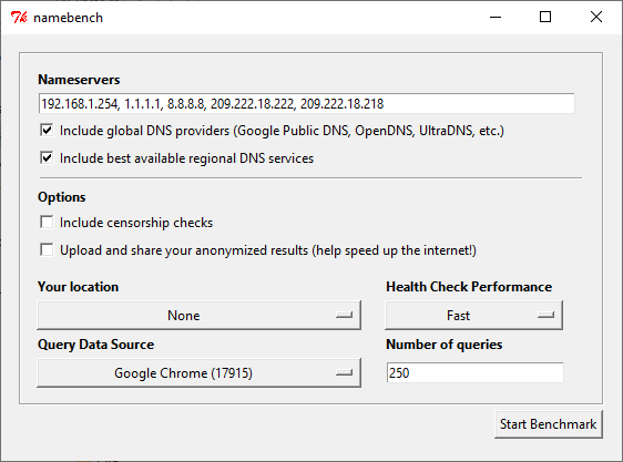 testovací nástroj namebench dns