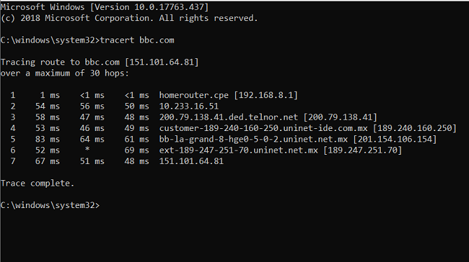 tracert bbc IP adresa