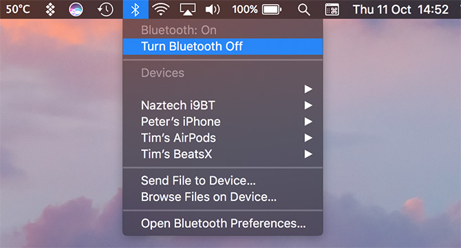 Vypnite Bluetooth Mac