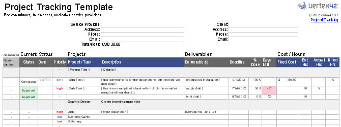 Šablóna Excel na sledovanie viacerých klientov, projektov alebo výstupov.