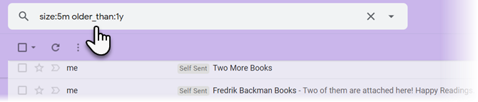 hľadať e-maily na základe veľkosti správy
