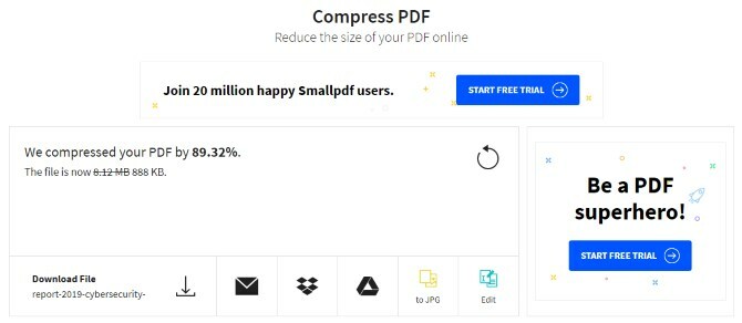 Výsledky kompresie súborov pomocou kompresie PDF