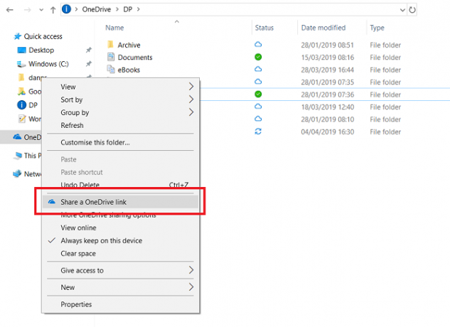 onedrive menu zdieľania