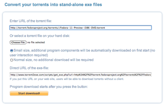 Stiahnite si Torrenty bez klienta Via Torrent2Exe [Windows] torrent2fedora