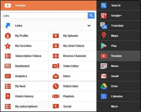 Čierne menu: Prístup ku všetkým službám Google v rámci jedinej ponuky [Chrome] Rozbaliteľná ponuka YouTube