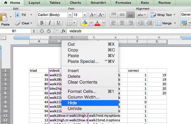 Excel-Hide-stĺpca