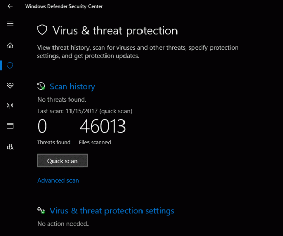 Ochrana pred vírusmi a hrozbami programu Windows Defender