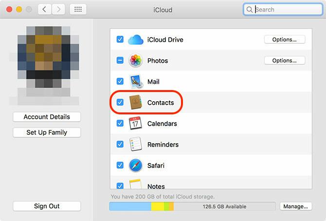 iCloud kontakty