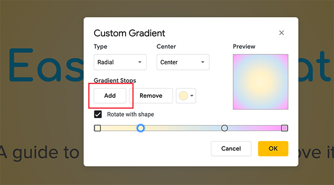 Vlastný prechod Google Slides Move Move Color Stop