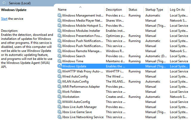 Konzola Windows Local Services Console