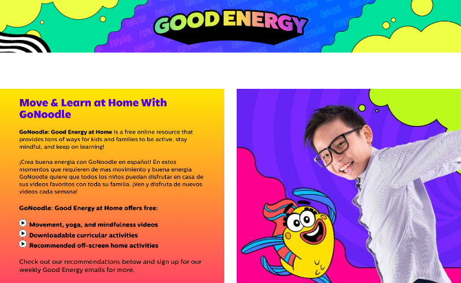 GoNoodle's Good Energy doma má pre deti bezplatnú týždennú telesnú výchovu a cvičenie