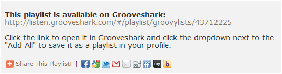 všimnite si zoznamy skladieb na grooveshark