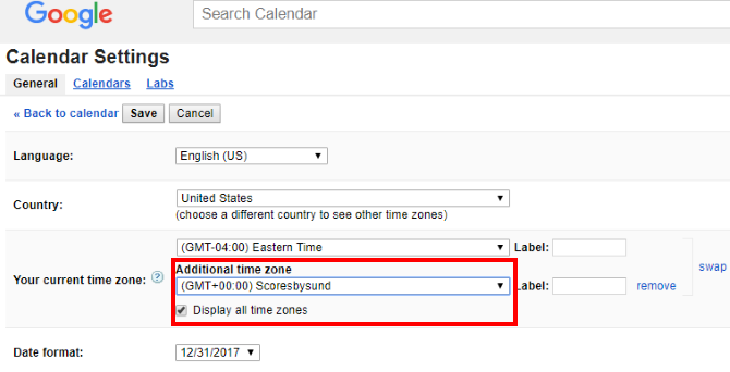 nastavenie časového pásma kalendára google