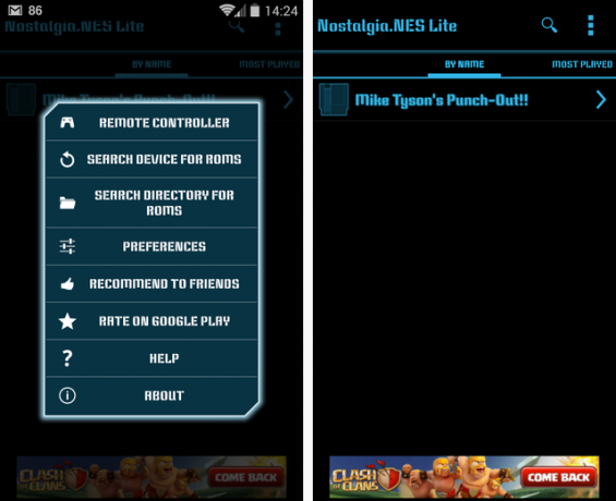 Menu emulátora Android NES