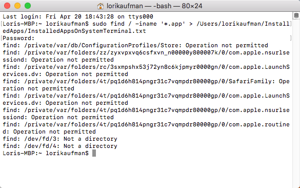 Vyhľadajte všetky súbory .app pomocou terminálu