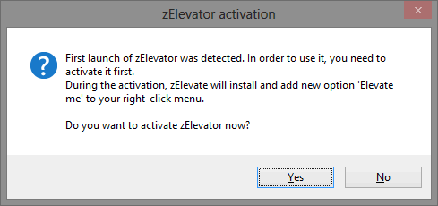 Zastavenie nepríjemných výziev UAC - Ako vytvoriť zoznam povolených ovládacích prvkov používateľského účtu [Windows] Okno aktivácie zElevator