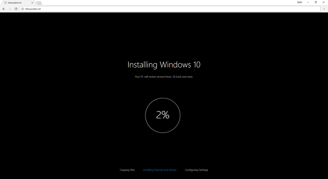 Obrazovka falošnej aktualizácie systému Windows 10