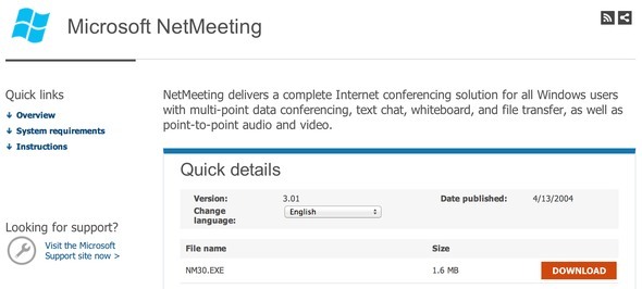 Prepravujem si klobúk, sieť na stiahnutie Microsoft NetMeeting