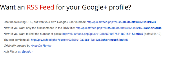 google plus RSS feed