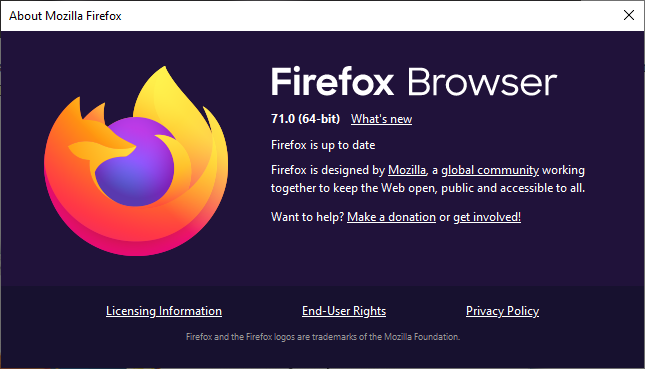 Okno aktualizácie Firefoxu