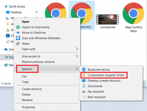 vytvoriť súbor zip na Windows