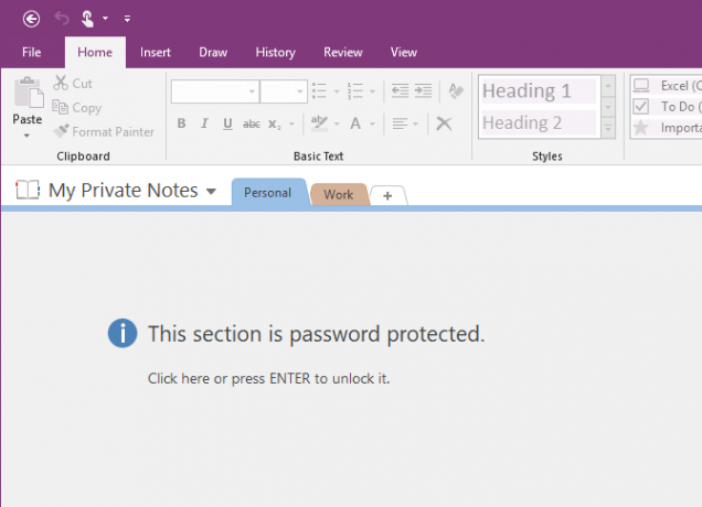 Táto sekcia je chránená v aplikácii OneNote 2016