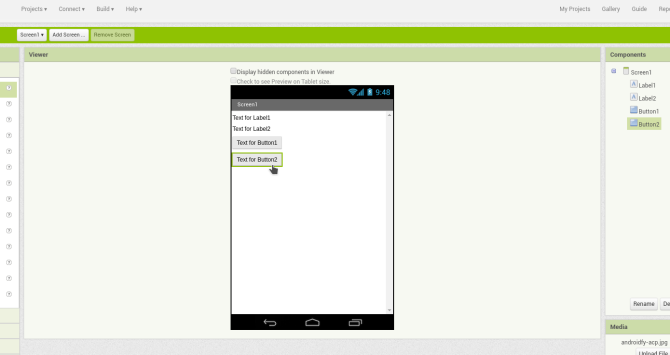 Android vytvára aplikácie appinventor screen1 widgety app