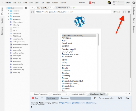 nainštalujte wordpress na cloud 9 9