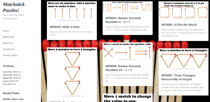 Matchstick Puzzles má 92 rôznych hádaniek pre logické a laterálne myslenie založené na klasických hádankách s hokejkami