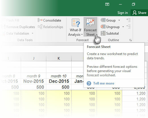 Predpoveď s programom Excel 2016