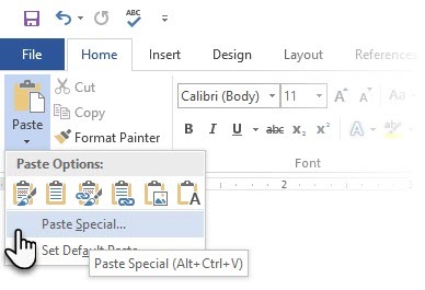 Kliknite pravým tlačidlom myši na položku Microsoft Word Paste