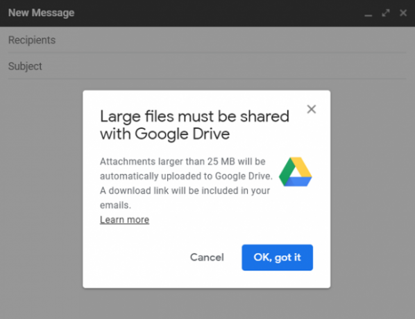 nahrať na disk Google prompt v službe Gmail