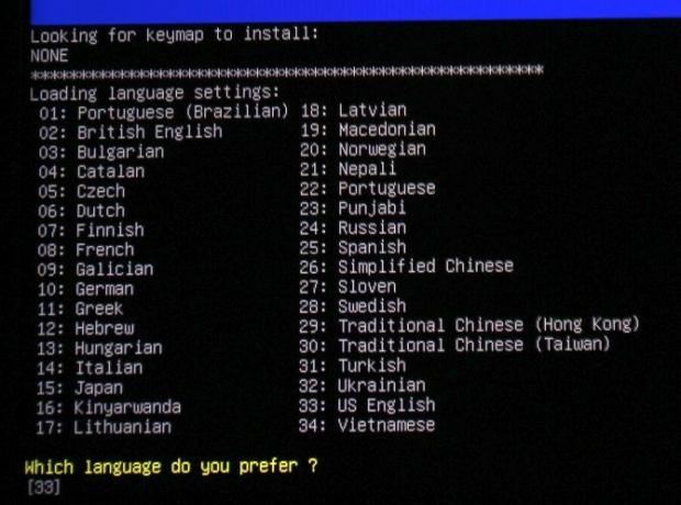 Jazyk klávesnice mapy GParted