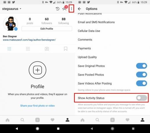 Ako vypnúť "Posledná online" na Instagram Instagram Zakázať stav aktivity Android